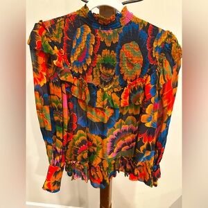 FARM Rio bright multicolor ruffle blouse size Small